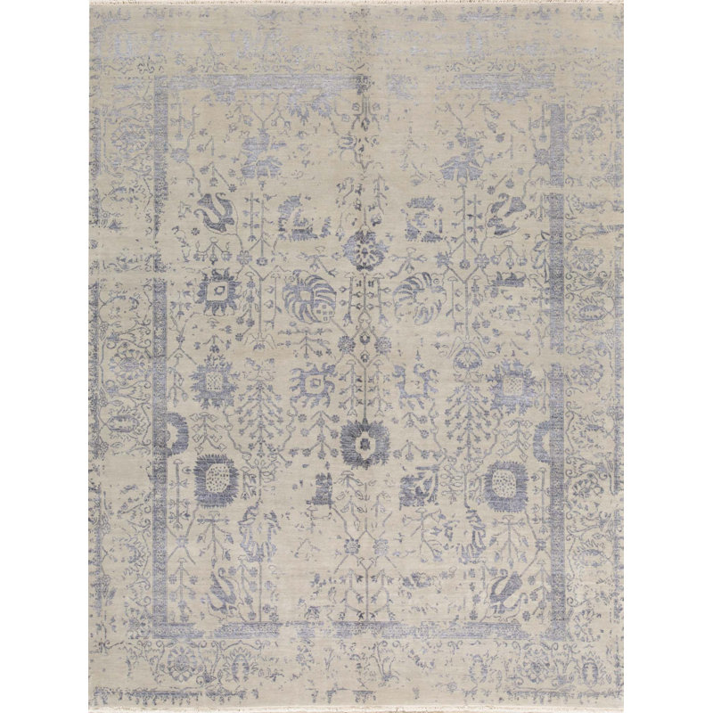 Hand-Knotted High-Quality Silver and Blue Area Rug