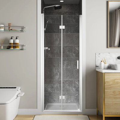30 à 31,2 po X P 72 po H Porte de douche pivotante sans cadre pliante en verre transparent