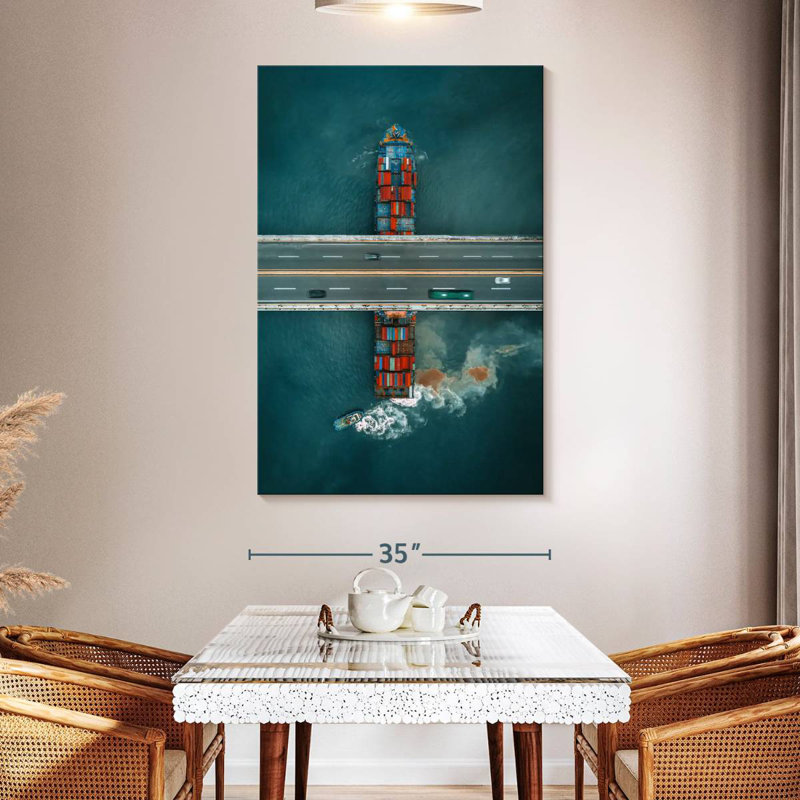 Mehar Cargo Ship Under Bridge, 51" H x 34" W