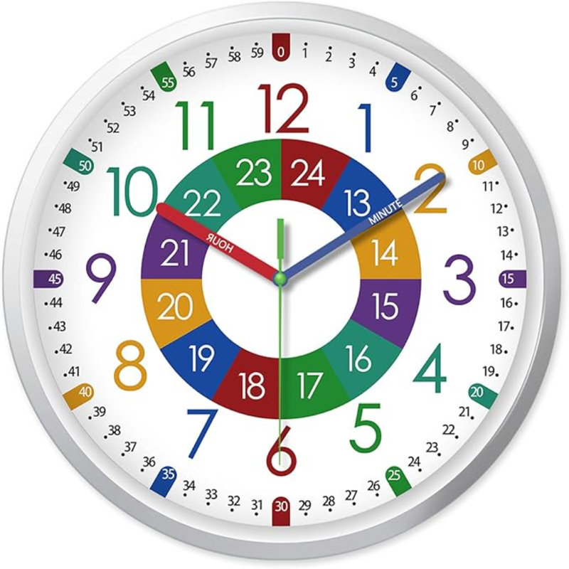 XFM Learning Clock Battery Operated Plastic Small Wall Clock 8 Inch Silent Colorful Clock For Classroom Telling Time Teaching Clock For Kids Analog Clock For Kids Learning