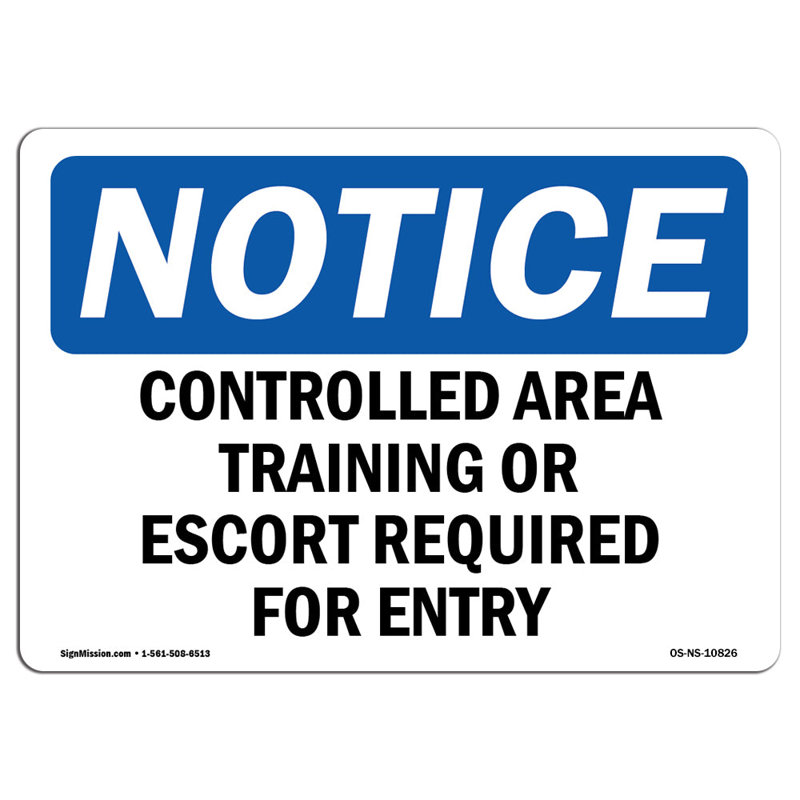 Controlled Area Training or Escort Required Sign