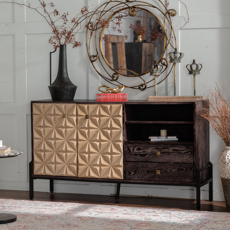 Buffet décoratif, buffet en bois avec 2 portes et 2 tiroirs pour la cuisine, la salle à manger et le salon