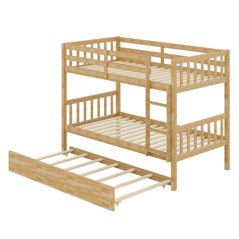 Bunk Bed With Trundle, Featuring Ladder And Safety Guardrails, White Oak