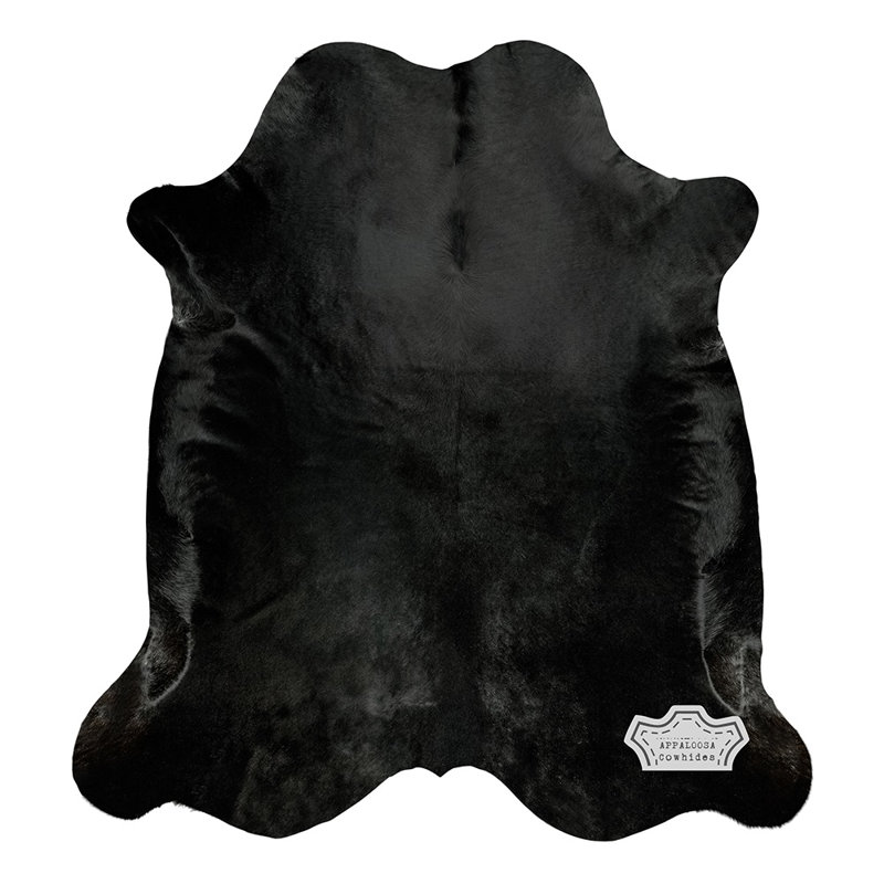 Grand tapis en cuir de vache noir uni 6 x 7 pi - 100% cuir véritable - Accent bohème-luxe naturel, Cuir de vache 6 pi x 7 pi