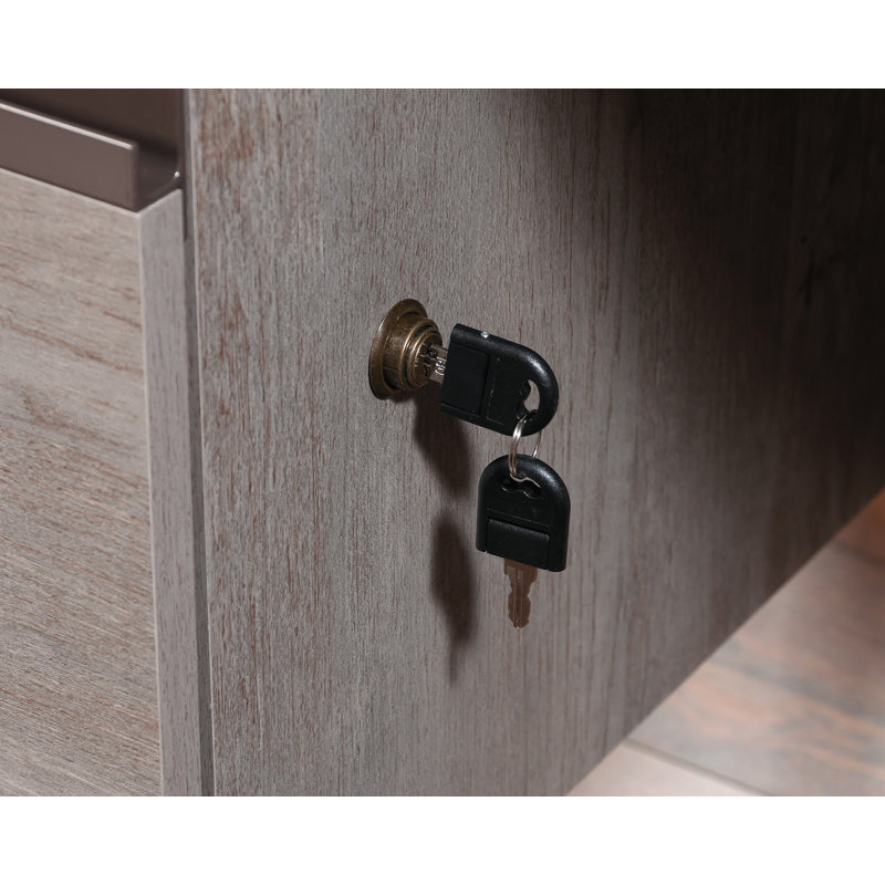 Mystic Oak Gray L-Shaped Computer Desk with Drawer and Filing Cabinet