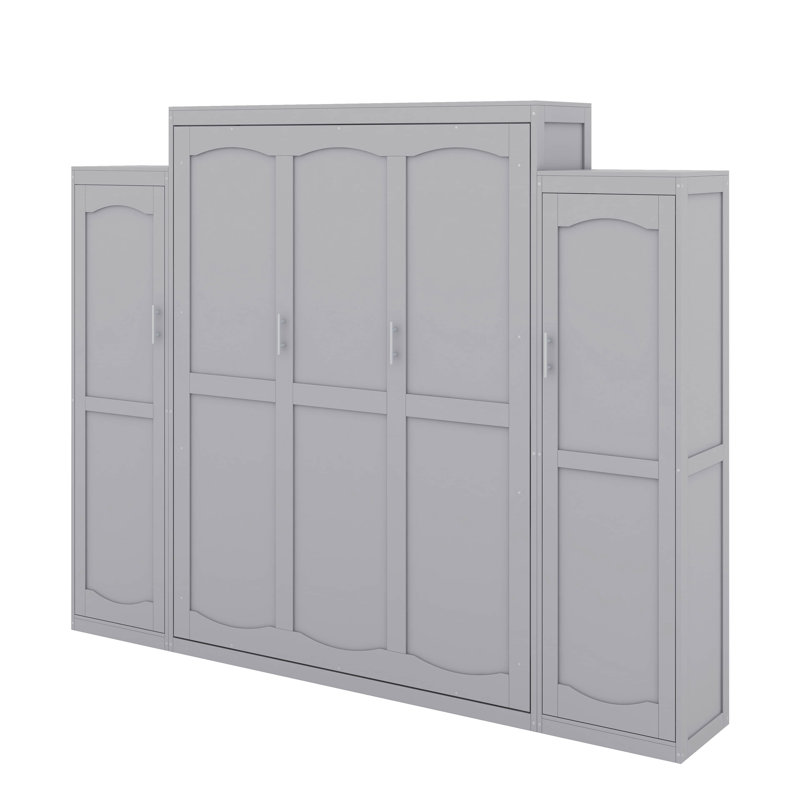 Murphy Bed With Wardrobe And Storage Shelf, Gray, Queen
