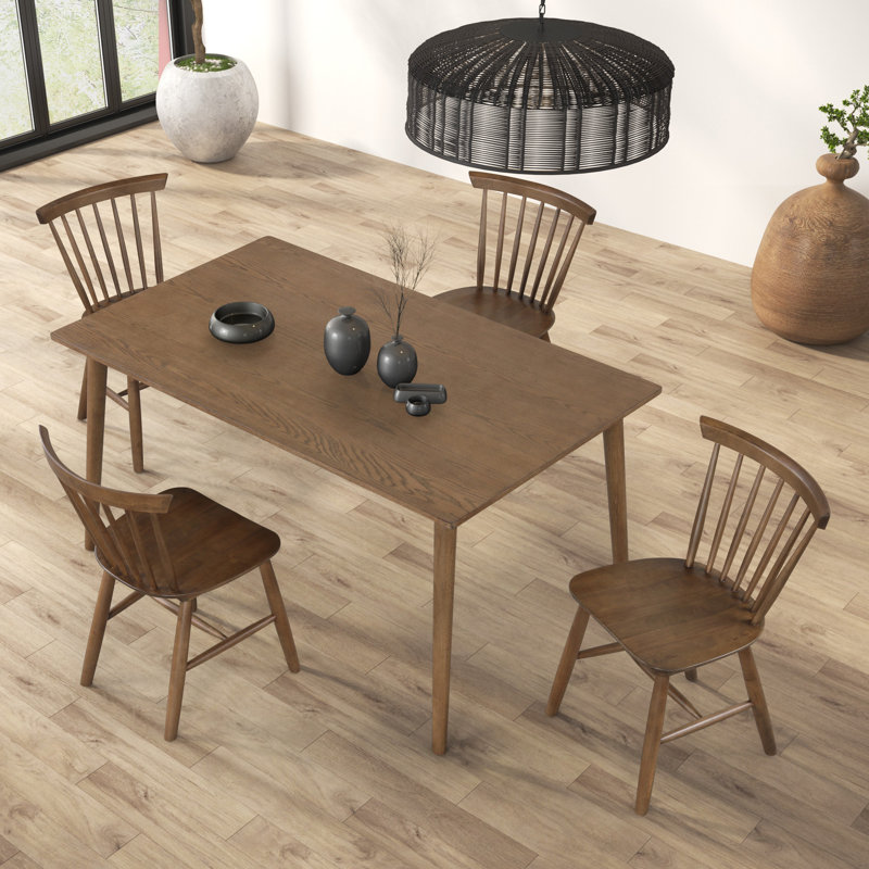 Keyana Dining Table Set, 5 Pieces: Table, 4 Chairs, Brown