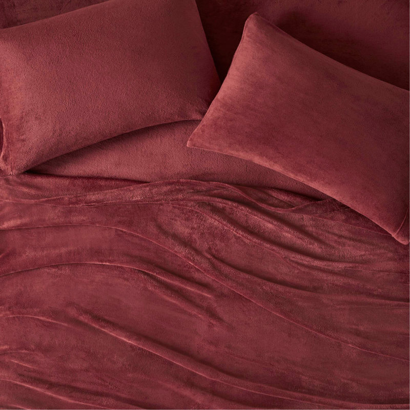 3 PCS Micro Plush Sheet Set, Burgundy