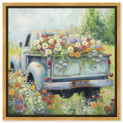 Vintage Trucks And Flowers Chic Farmhouse Wall Art by Art Remedy