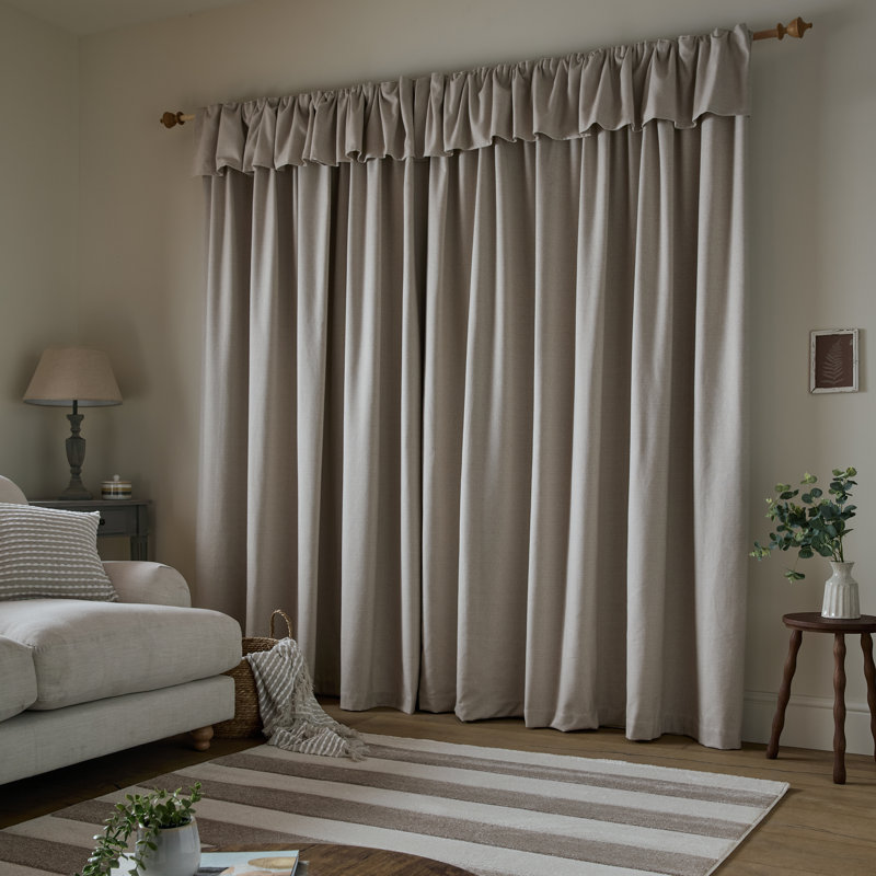 Brushed Texture Ruffle Top Lined Pencil Pleat Curtains, 66x90 Inch