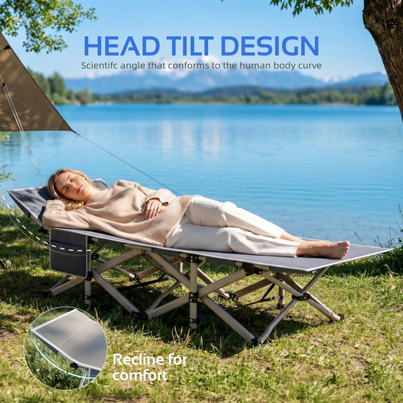 Lit de camp pliant robuste pour adultes avec matelas et sac de transport, capacité de 600 lb, tissu Oxford 1200D imperméable, installation en 10 secondes, bleu