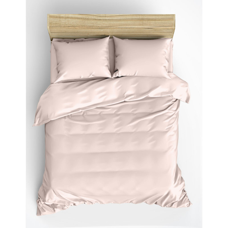 Luxurious 100% Cotton Satin Quilt Cover Set, Beige | Duvet Cover 94.5 x 86.6 inches, 2 Pillowcases 23.6 x 23.6 inches | Reactive Printing, 210 Thread Count, Button Closure | Machine Washable, Soft & Elegant Bedding