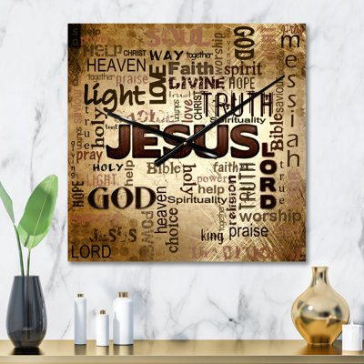 Horloge murale, décor de nuage de mot Jésus - nuage de mot Jésus sur fond grunge