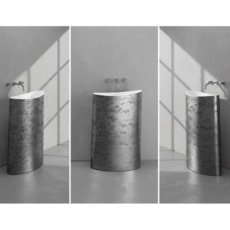 Lavabo sur pied de 33,9 po Vast Studio, Blanc, Argent texturé vieilli