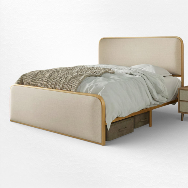 Upholstered Platform Bed, Queen, Beige/Gold