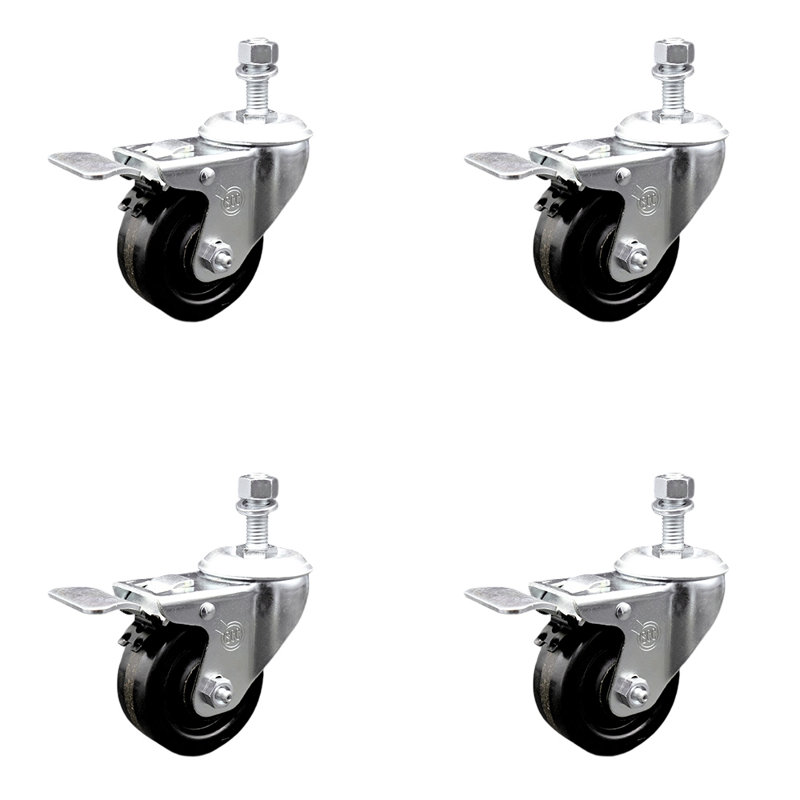 Swivel ½ Inch Threaded Stem Caster Set with Total Lock Brake