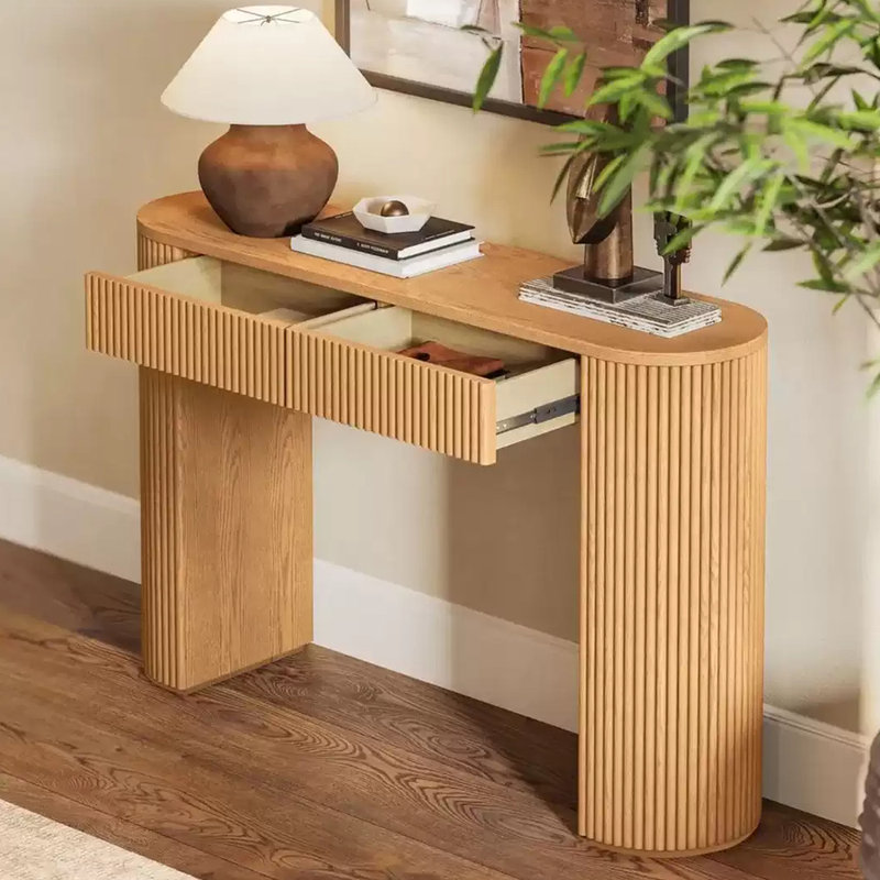 Console légère et luxueuse rétro, H 31,5 po x l 47,2 po x P 11,8 po, Bois naturel