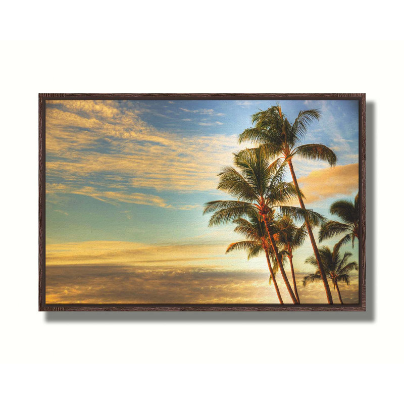 Palmiers Sunrise, Whaler par Kelly Wade. Toile giclée sur toile tendue avec cadre flottant, taille de l'image - 40 x 60, Brun