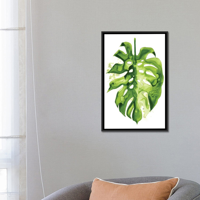 «Monstera II», reproduction sur toile, H 26 po x l 18 po x P 1,5 po, Toile avec cadre noir, Pas de tapis