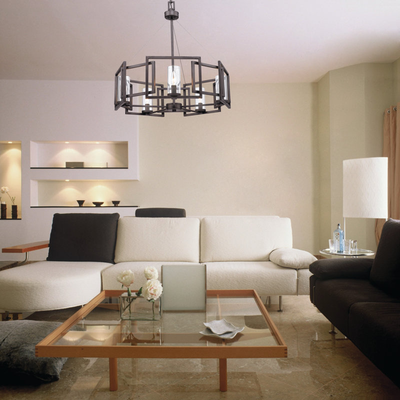 Newlin 5-Light Steel Dimmable Drum Chandelier , Gunmetal Bronze