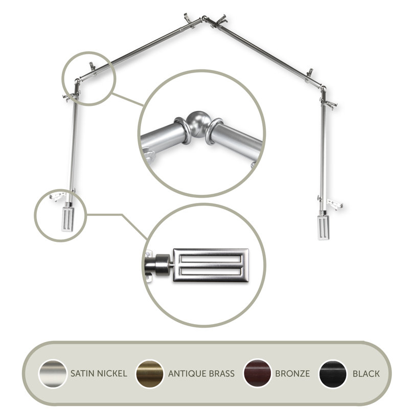 Iovu Adjustable 28" to 48" 0.81" Bay Window Single Curtain Rod, 18"-28" (each side), Antique Brass