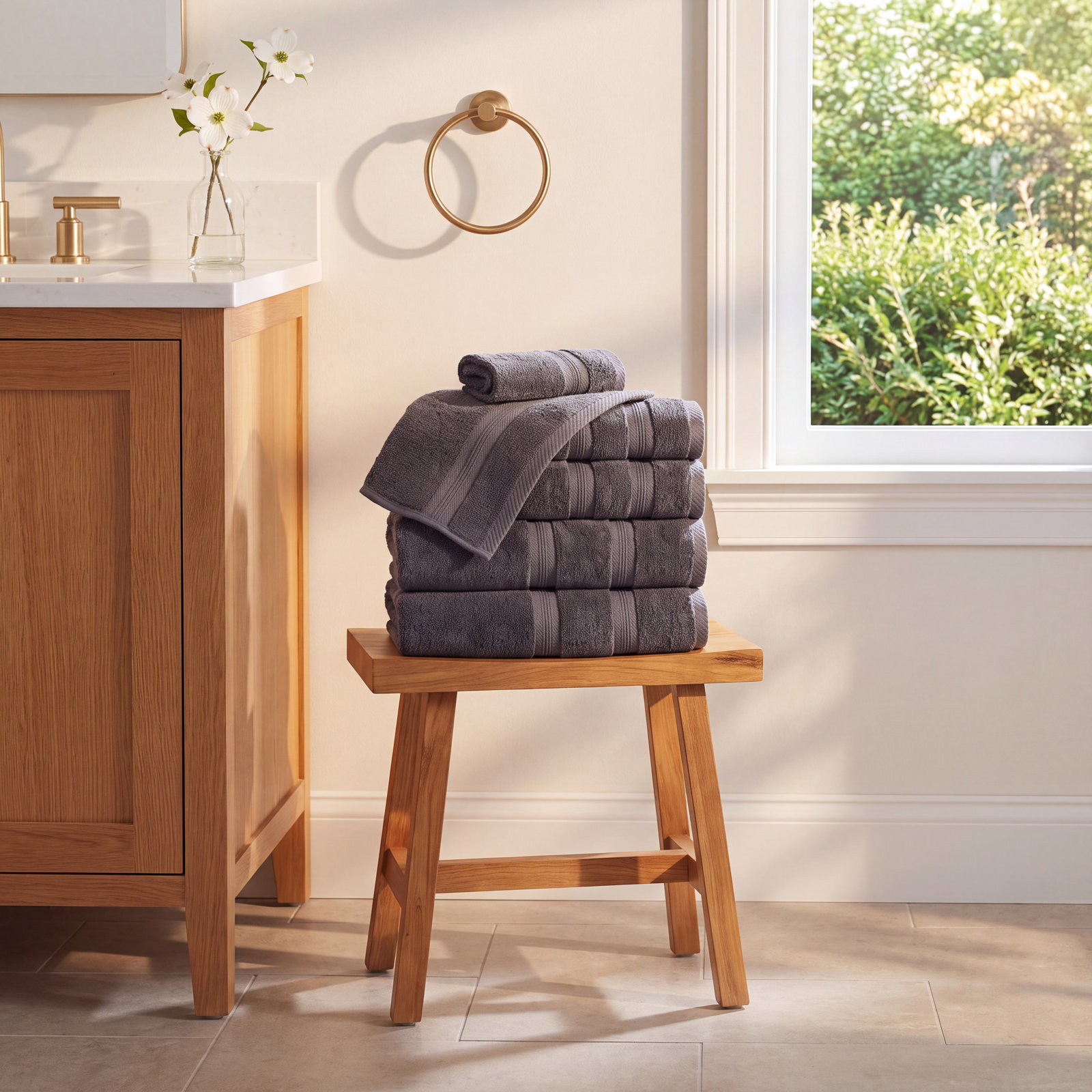 6-Piece Quick-Dry Cotton Towel Set, Gray
