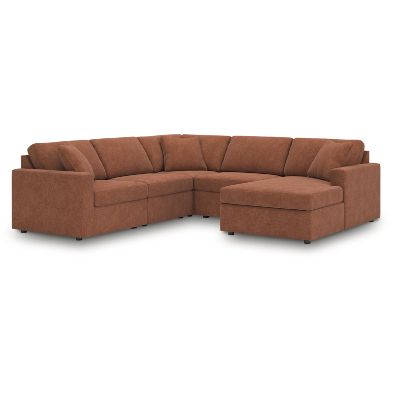 Canapé modulaire 5 pièces avec méridienne Depew, Orienté à droite, Polyester orange