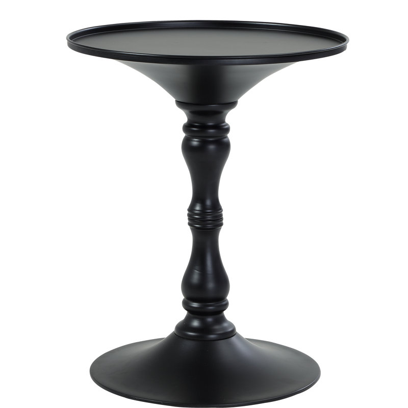 Pangea Home Beedeville Bishop Monochromatic Round Modern Pedestal Side Table – Matte Black Metal Accent Table for Living Room or Bedroom