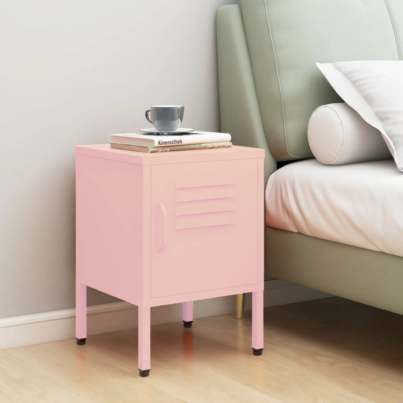 Izzabel 35cm W Steel Bedside Table, Pink, Individual