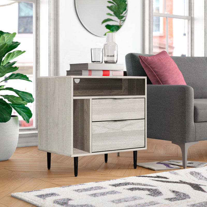 Aderita 2-Drawer Nightstand with Magazine Storage, Birch