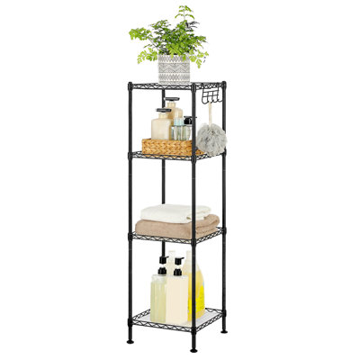 4-Tier Bathroom Shelf, Storage Rack For Small Space, With 4 PP Shelf Liners, Removable Hook, Extendable Design