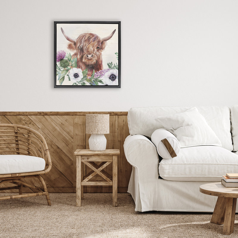 Cadre flottant Penny The Highland Cow, design par Lux + Me Designs, Cadre flottant noir de jais, H 18 po x l 18 po