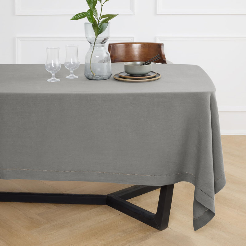 Sonoma Hemstitch - 100% Pure Linen Tablecloth (Prewashed), 120" x 70", Gray
