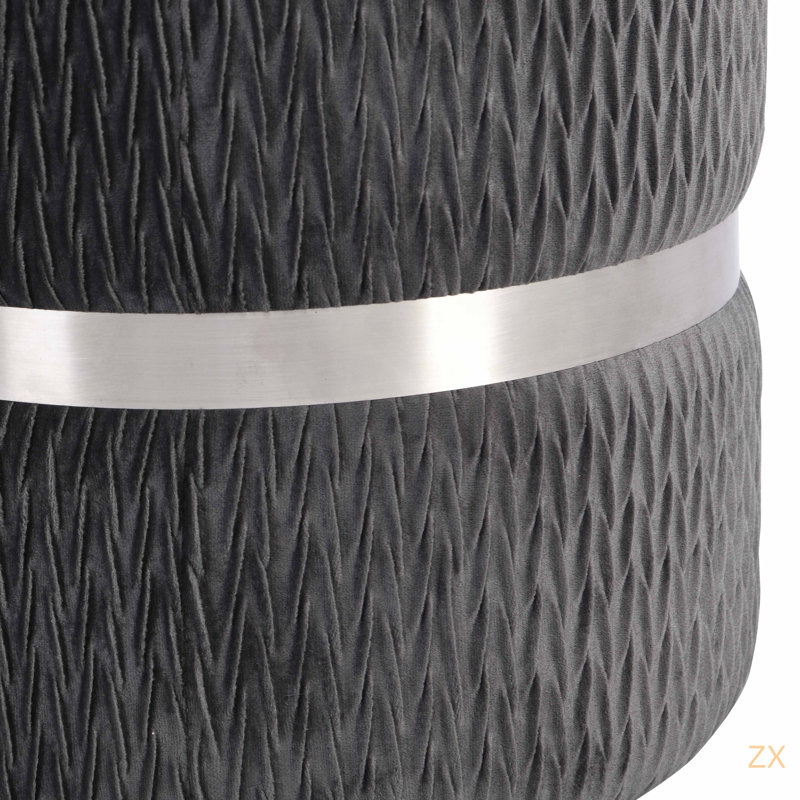 Modern Velvet Round Ottoman With Storage, Gray/Silver