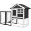 Cage à lapins en bois avec toit imperméable, rampe d'extérieur, plateau et rampe amovibles, gris