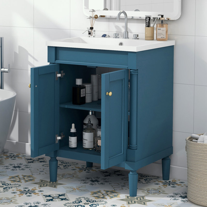 Rangement pour salle de bain Pollark, Bleu, Doré