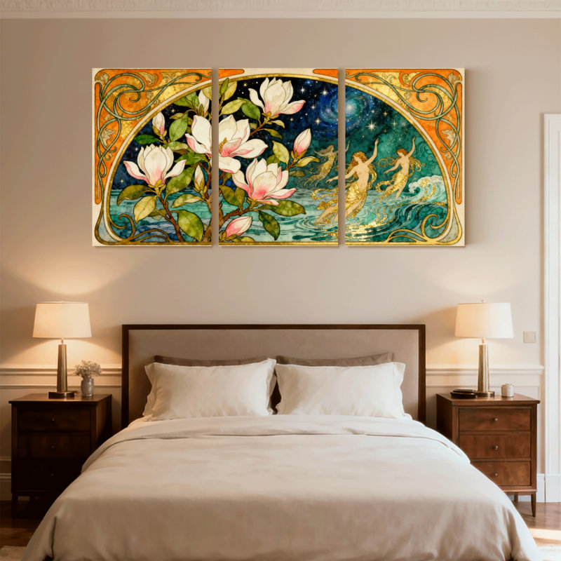 Fantaisie et science-fiction Art Nouveau, ensemble de 3 reproductions d'art sur toile, H 18 po x l 36 po