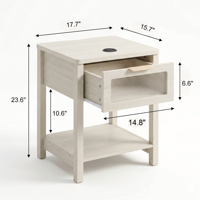 Grande table de chevet avec éclairage DEL 6 couleurs et station de recharge sans fil Qi2