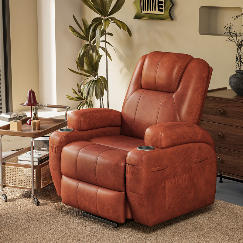 New Fabric Leathaire Electric Lift Recliner With Massage Function, Brown Faux Leather