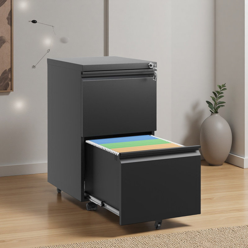 2 Drawer Metal Mobile File Cabinet, Rolling File Cabinet With Lock For Hanging Legal/Letter/A4 Size,Fully Assembled Except Wheels