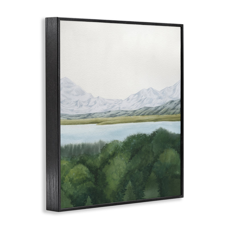 Paysage de montagnes et de forêts, estampe numérique par June Erica Vess, Giclée encadrée noir minuit, H 20 po x l 16 po