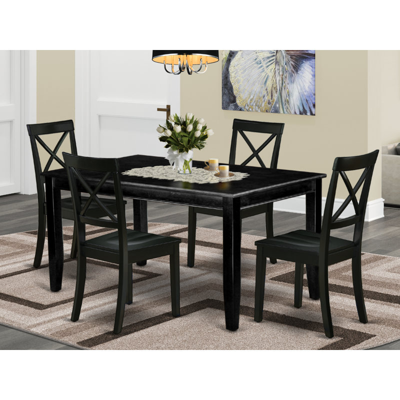 Ensemble de table de salle à manger 5 pièces moderne comprenant une table rectangulaire en bois et 4 chaises de salle à manger, 36 po x 60 po, noir