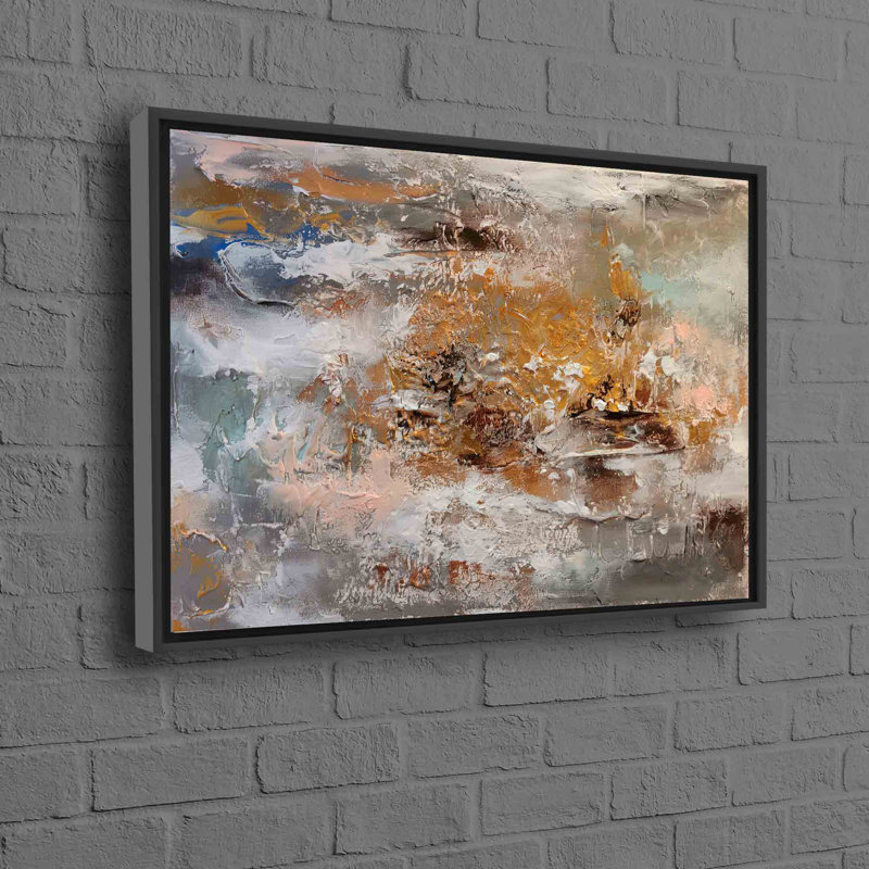 Abstract Oil Painting Print on Canvas for Modern and Contemporary Wall Decor, Black Floater Framed, 20 cm H x 30 cm W