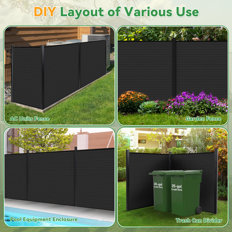 6.1 Ft H Composite Privacy Fence Panel With Post, Brushed Finish, Black, 2