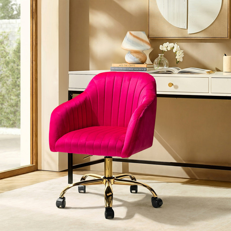 Chaise de travail en velours Adan, Velours fuchsia