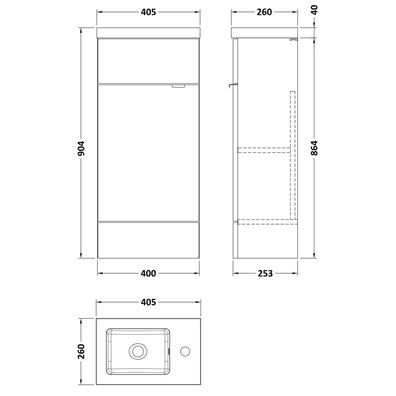 403mm Single Bathroom Vanity with Drop In Poly Marble Basin