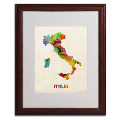 « italie map aquarelle » par michael tompsett, impression encadrée encadrée