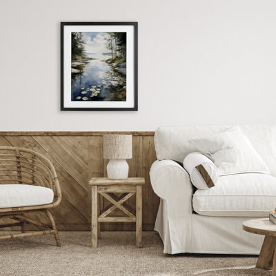 Lilypad Inlet Reflection Framed Print Under Glass, design by Franklyn Gregory