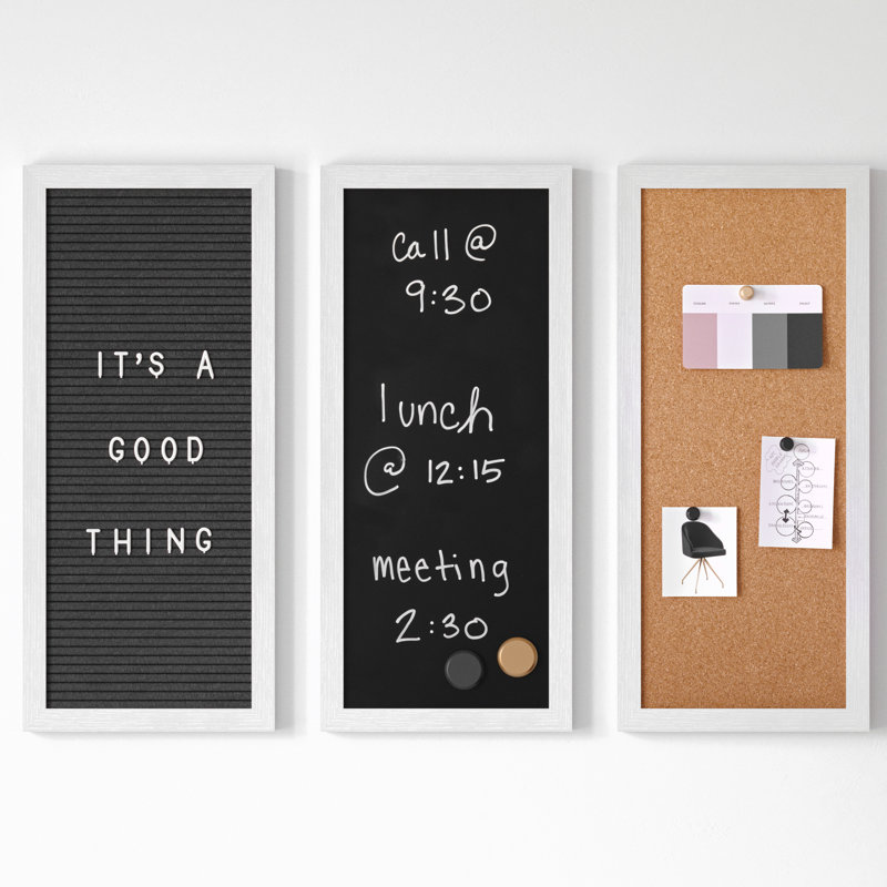 White Woodgrain Cork, Chalk, and Letter Board Set with Magnets