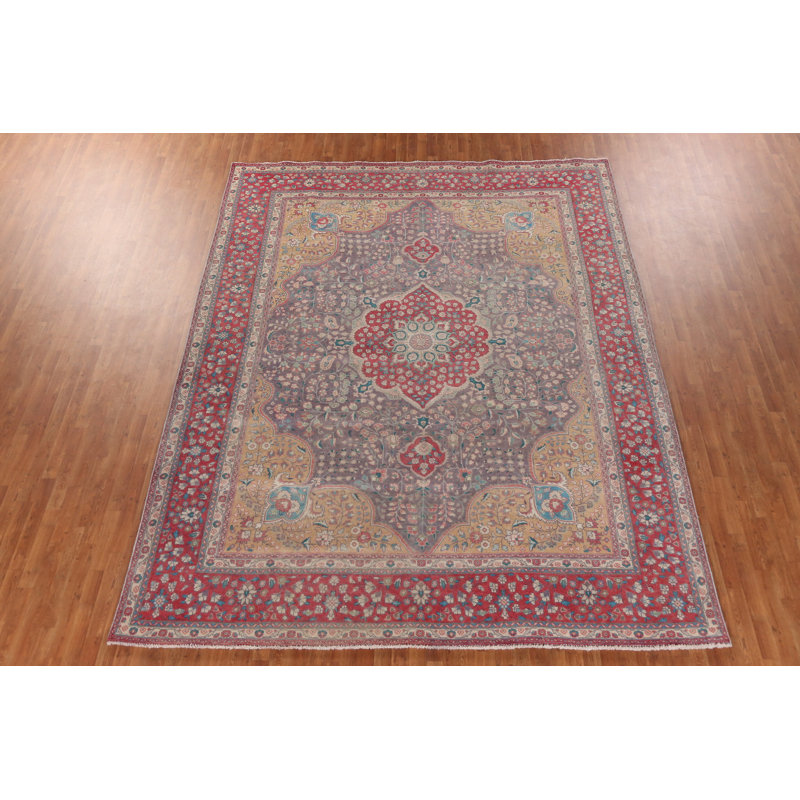 Tapis floral mauve en laine 10x13